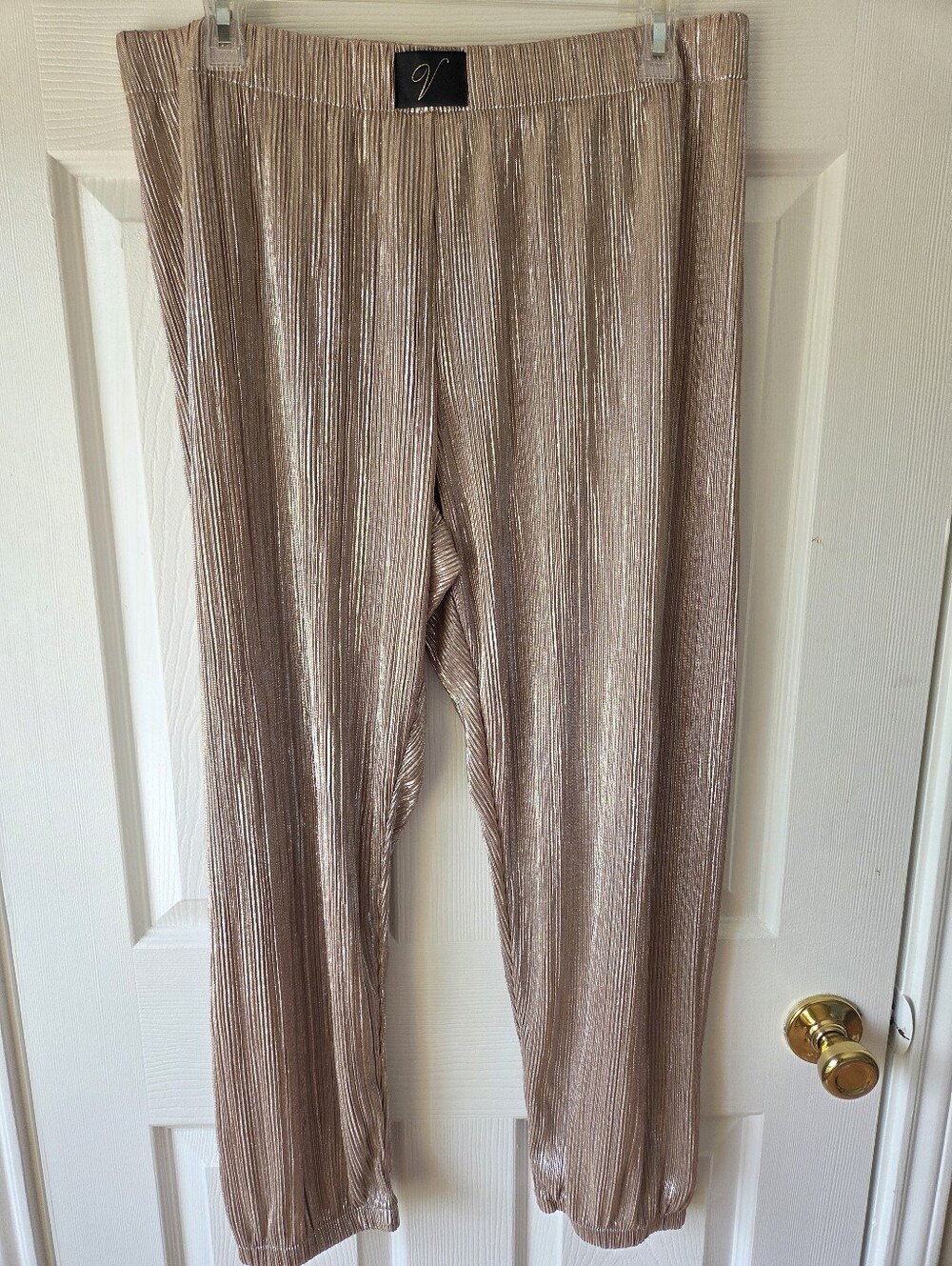 Victoria's Secret Metallic Gold Lounge Pants Large Relaxed Tinsel Stretch